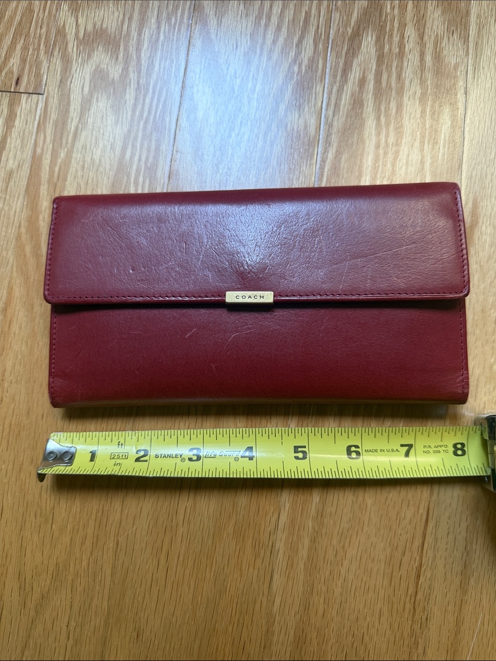 Coach Burgundy Leather Continental Wallet with Gold Plaque